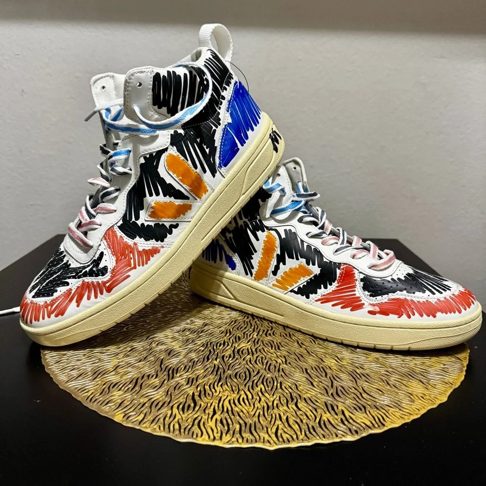 Men’s Marni x Veja High-Top Multicolored Scribble Sneakers - Like New - Picture 1 of 6